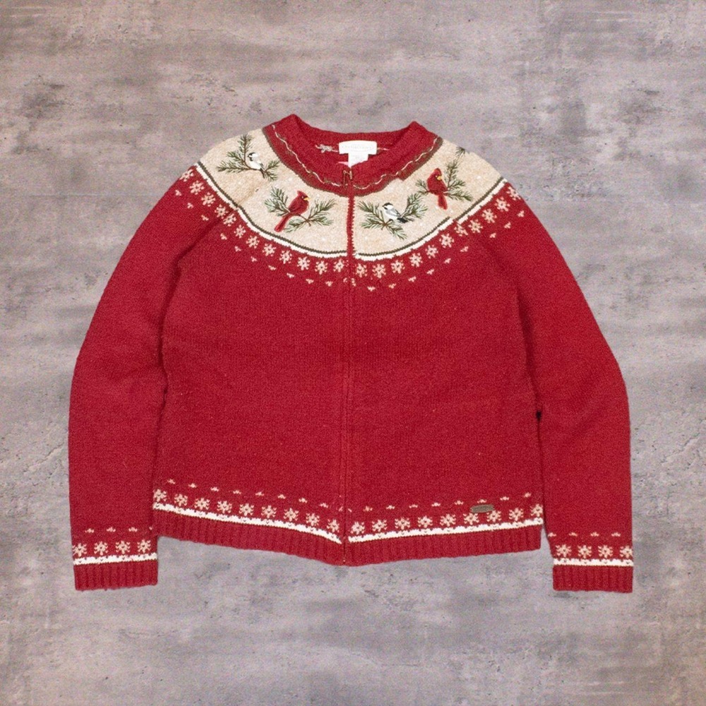 Vintage VTG 1990's 90's Northern Reflection Grandma Red Zip Cardigan Sweater